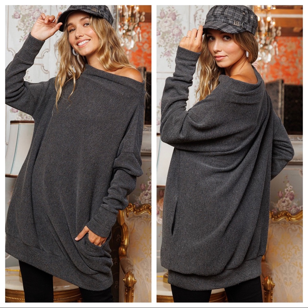 Boho chic Off Shoulder Long Sleeve Knit Dress - Picture 3 of 4